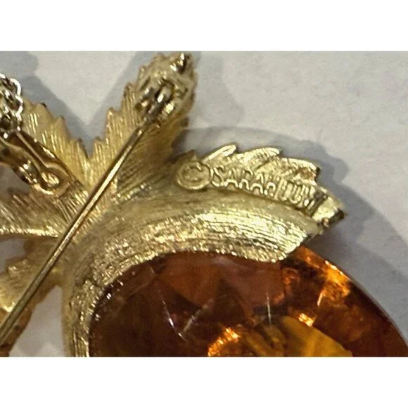 SARAH COVENTRY AUTUMN HAZE PINEAPPLE AMBER STONE BROOCH PENDANT NECKLACE MCM EU - Picture 4 of 11